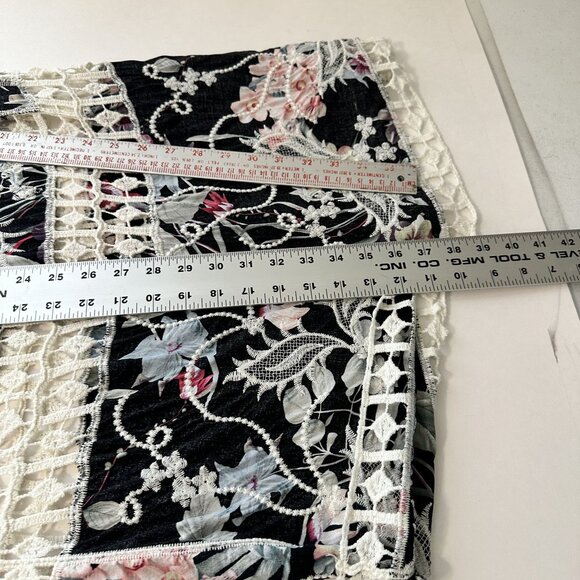 Womens Black Boho Floral Cream Crochet Kimono Cardigan Wrap Layering Beach - Picture 4 of 6